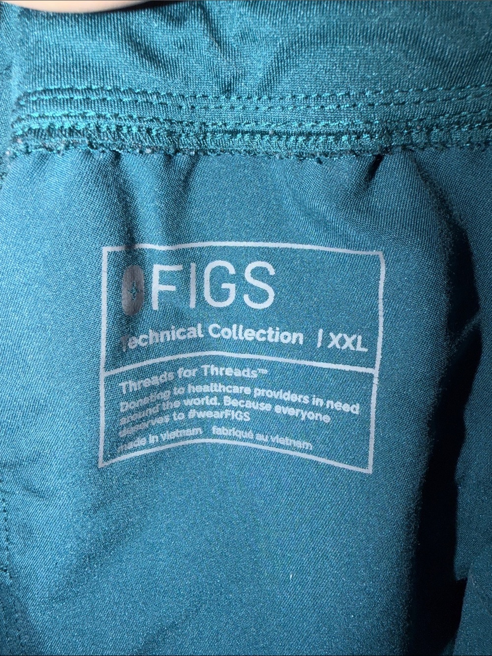 Figs Teal Drawstring Cargo Scrub Joggers with Pink Tie - Picture 3 of 4